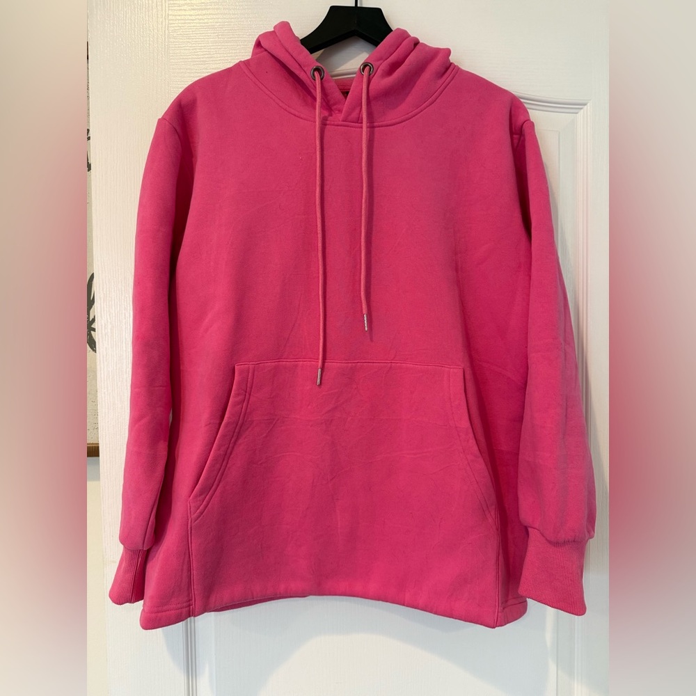 Hot Pink Oversized Fleece Hoodie - Size Medium